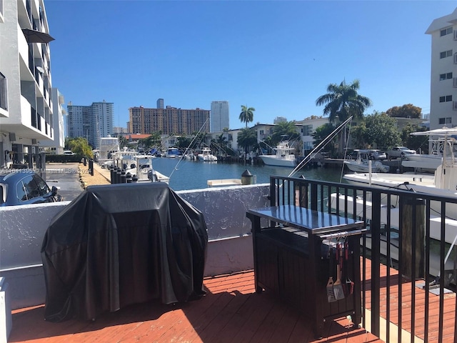 dock area featuring a balcony and a water view