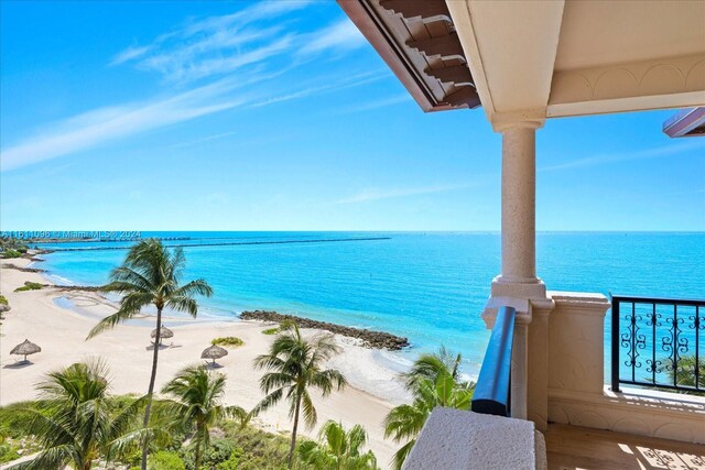 property view of water with a beach view