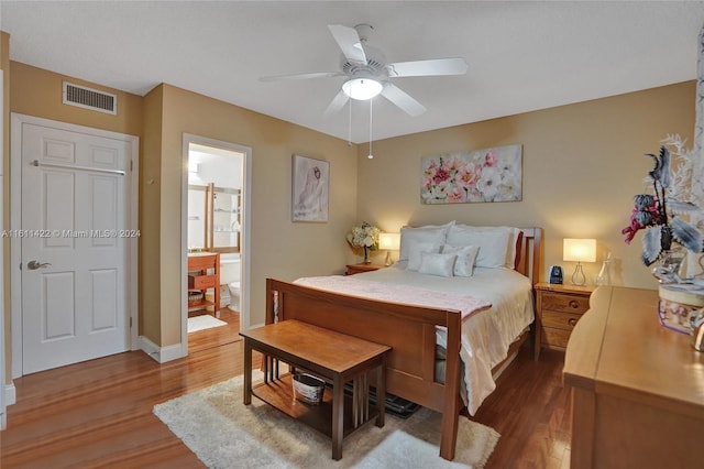 bedroom featuring ceiling fan and hardwood / wood-style floors