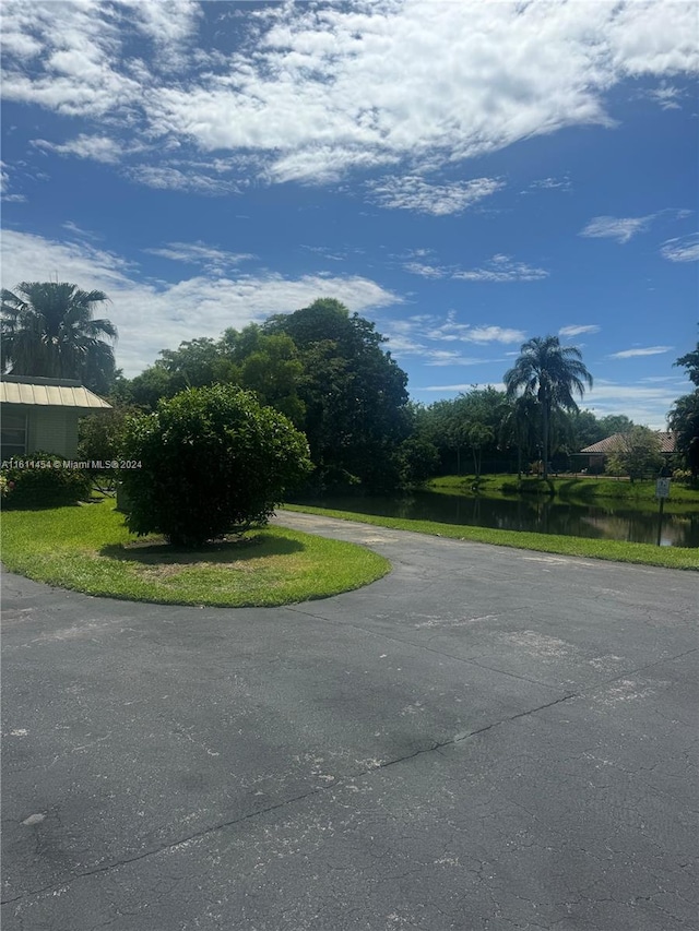 view of street with a water view