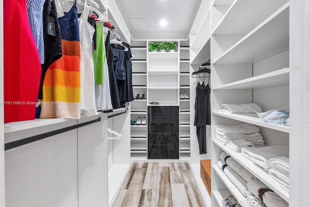 walk in closet featuring wood finished floors