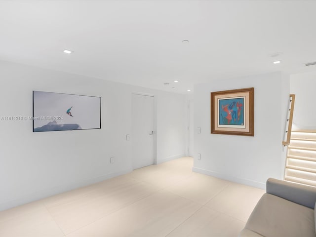 16500 Collins Ave Unit Th-8, Sunny Isles Beach, FL 33160 - living room featuring stairs, light tile patterned flooring, baseboards, and recessed lighting