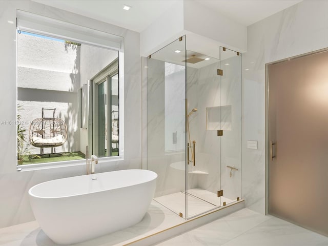 16500 Collins Ave Unit Th-8, Sunny Isles Beach, FL 33160 - bathroom with marble finish flooring, a marble finish shower, and a soaking tub