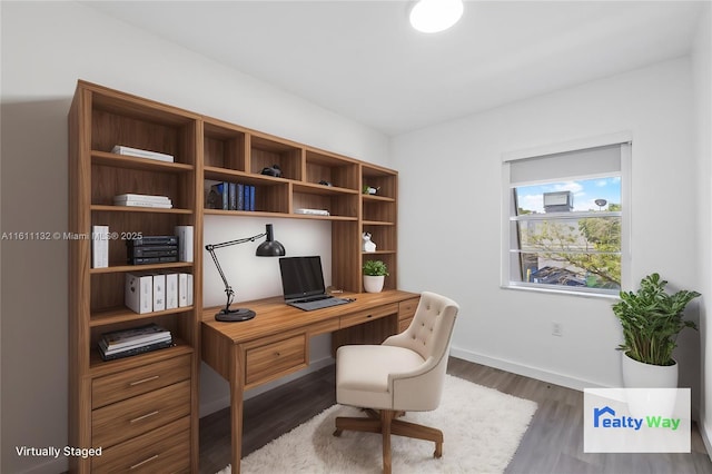 office area with dark hardwood / wood-style floors