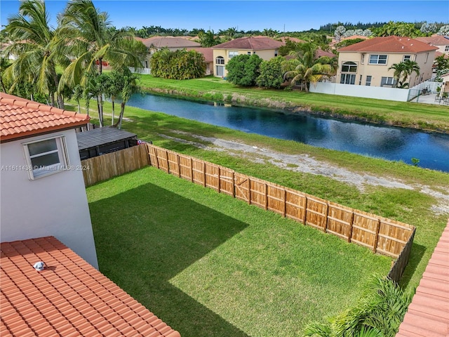 view of yard with a water view