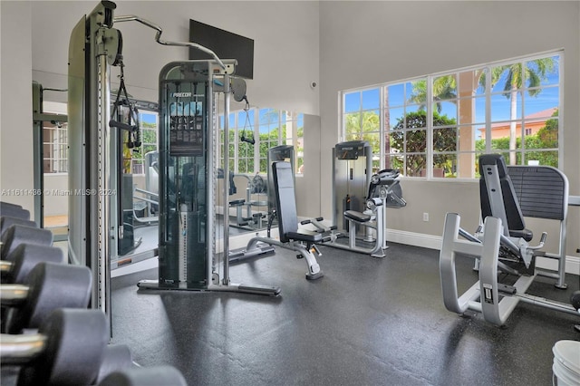 gym featuring a high ceiling