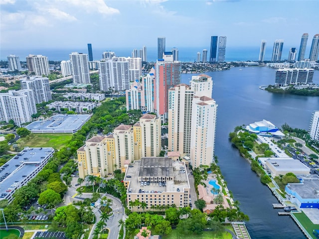 bird's eye view featuring a water view