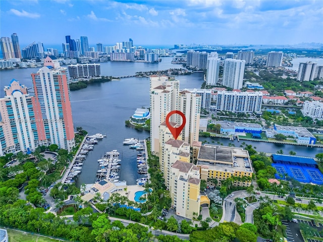 aerial view with a water view