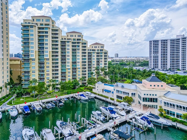 exterior space with a water view