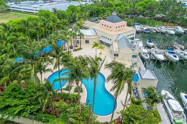 aerial view with a water view