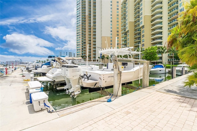 view of dock with a water view