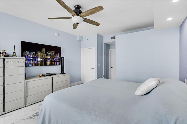 bedroom featuring ceiling fan