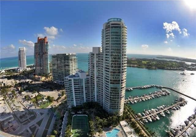 aerial view with a water view