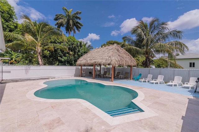 view of swimming pool with a patio area