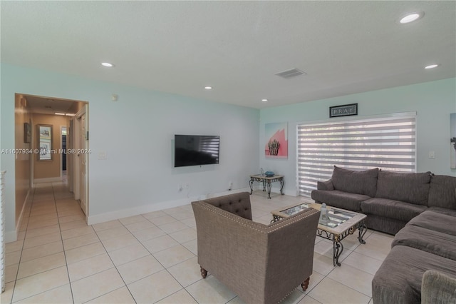 living room with light tile floors