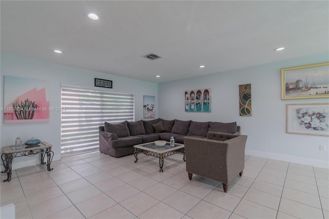 living room with light tile floors