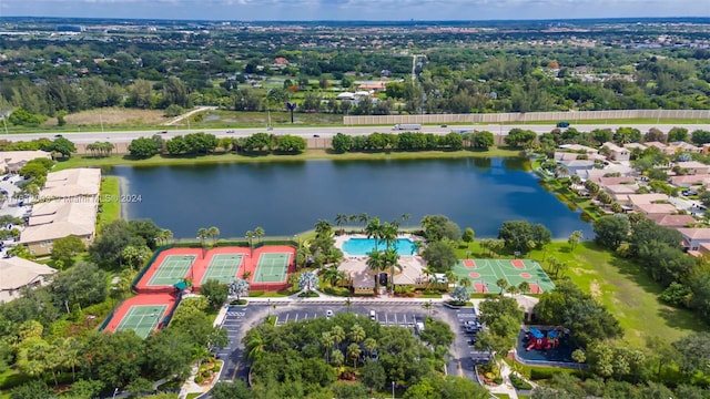 aerial view with a water view