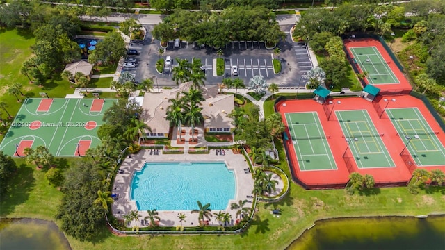 aerial view with a water view