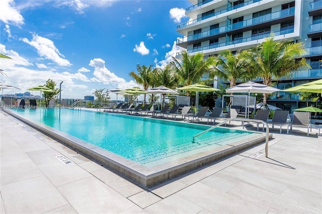 view of swimming pool with a patio