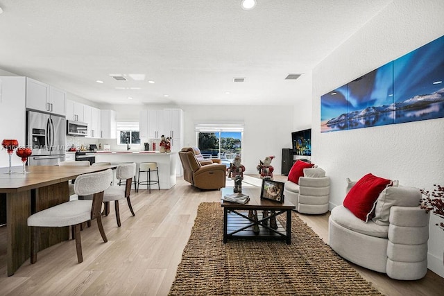 living room with light hardwood / wood-style flooring