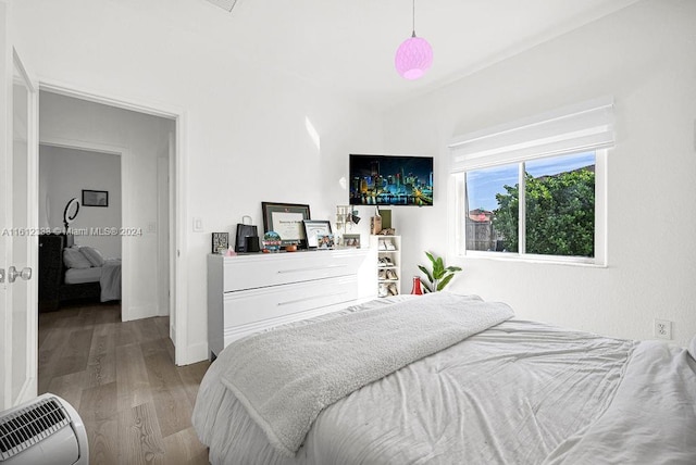 bedroom with light hardwood / wood-style floors