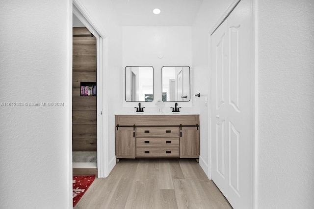 bathroom featuring hardwood / wood-style flooring and vanity