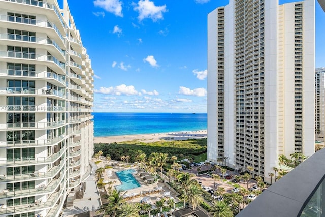 view of water feature with a view of the beach