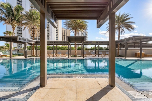 view of swimming pool with a patio area