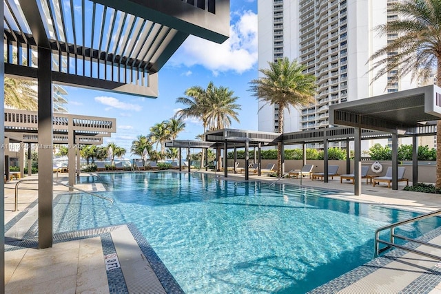 view of pool featuring a patio area