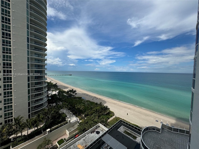 view of water feature with a beach view