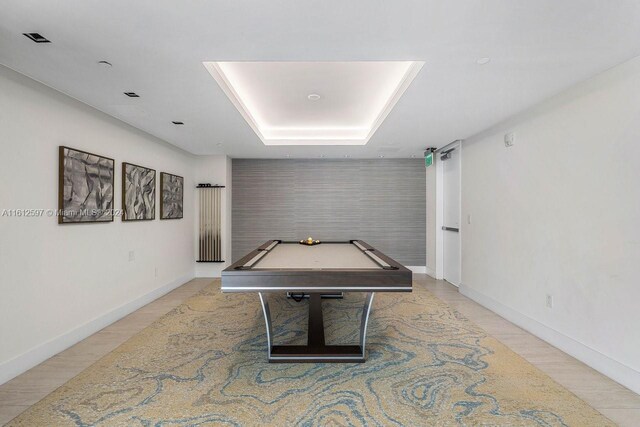 playroom featuring light tile patterned flooring and pool table