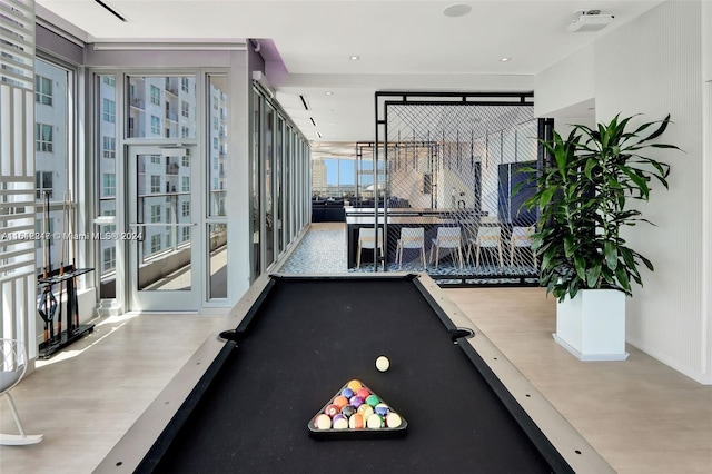 game room with pool table and light wood-type flooring