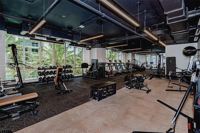 workout area with expansive windows