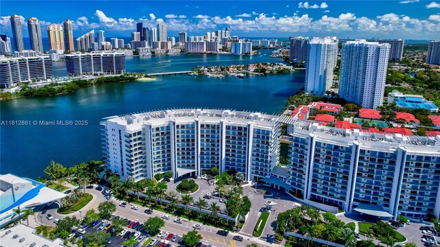 aerial view with a water view