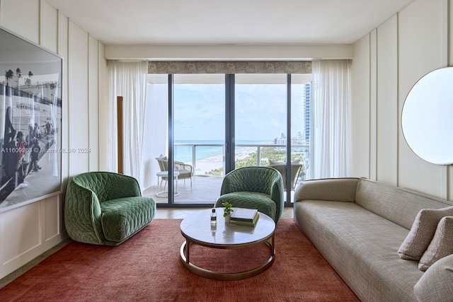 living room with a water view