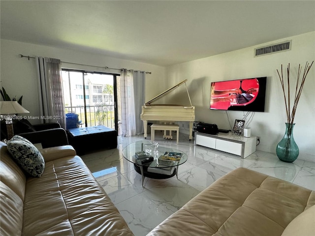 living room with tile flooring