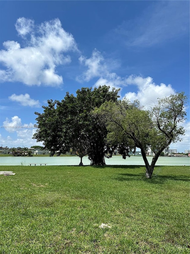 view of yard with a water view