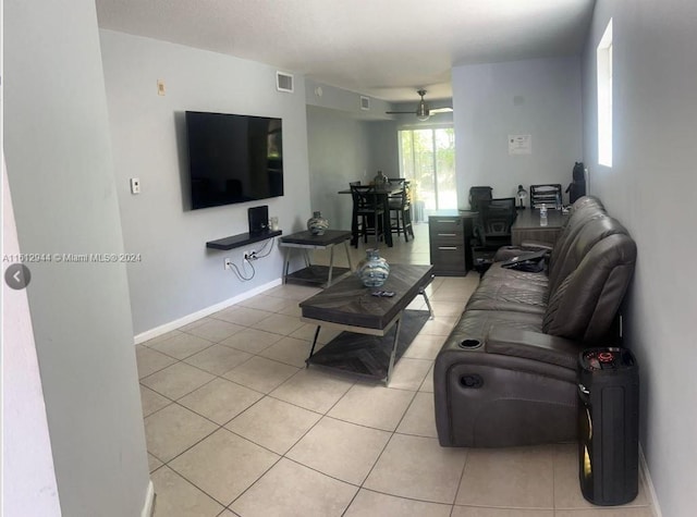 living room featuring light tile patterned floors