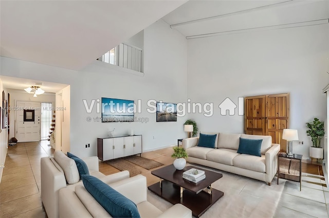 living room with light tile patterned floors