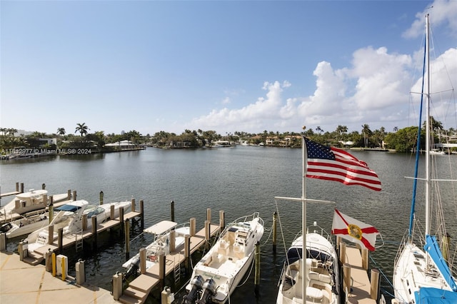 dock area with a water view