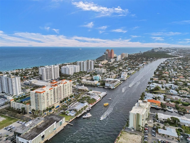 aerial view with a water view