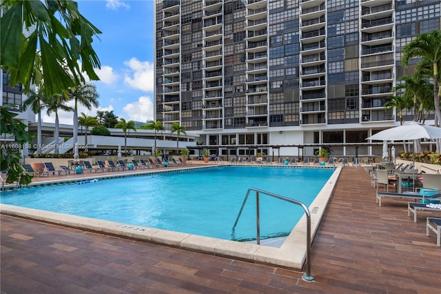 view of pool featuring a patio