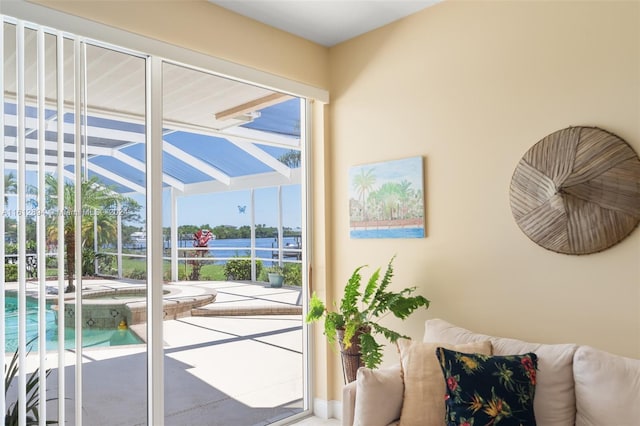 entryway with lofted ceiling