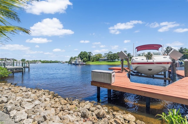 view of dock featuring a water view