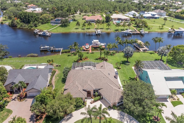 aerial view with a water view