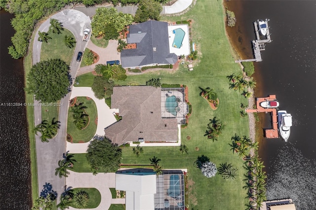 bird's eye view featuring a water view