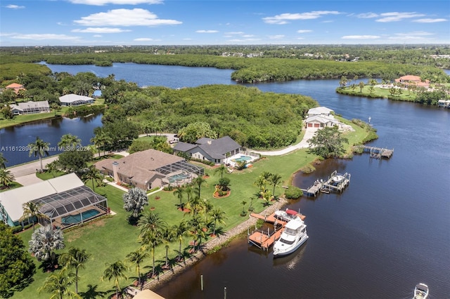 bird's eye view featuring a water view