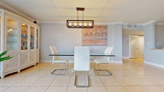 tiled dining area with ornamental molding