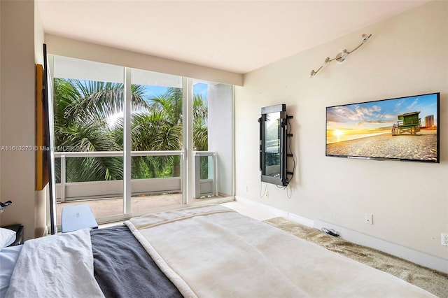 bedroom featuring light carpet