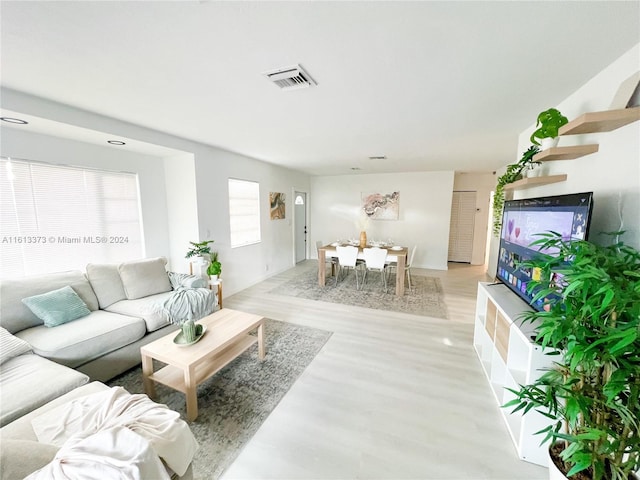 living room with light wood-type flooring